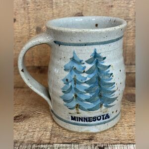 Minnesota Souvenir Coffee Mug Signed JB Hand Thrown Pottery Stoneware Gray